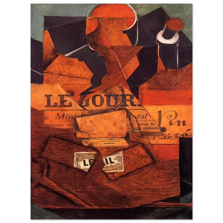 Juan Gris - TOBACCO NEWSPAPER AND BOTTLE OF WINE 1914 75x100 cm / 30x40inches Fine Art Poster