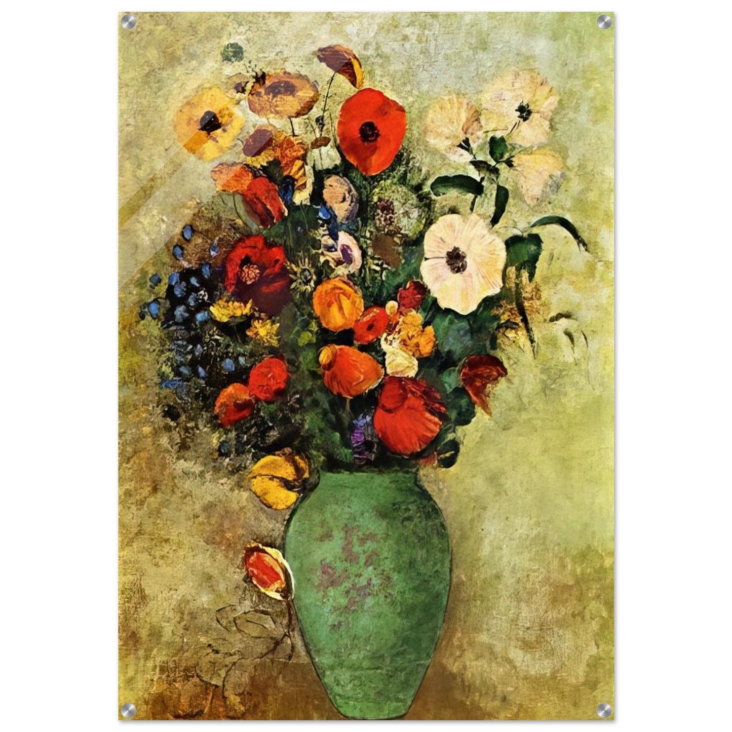 BOUQUET OF FLOWERS IN A GREEN VASE - Odilon Redon Acrylic Print - 70x100 cm / 28x40″ inches