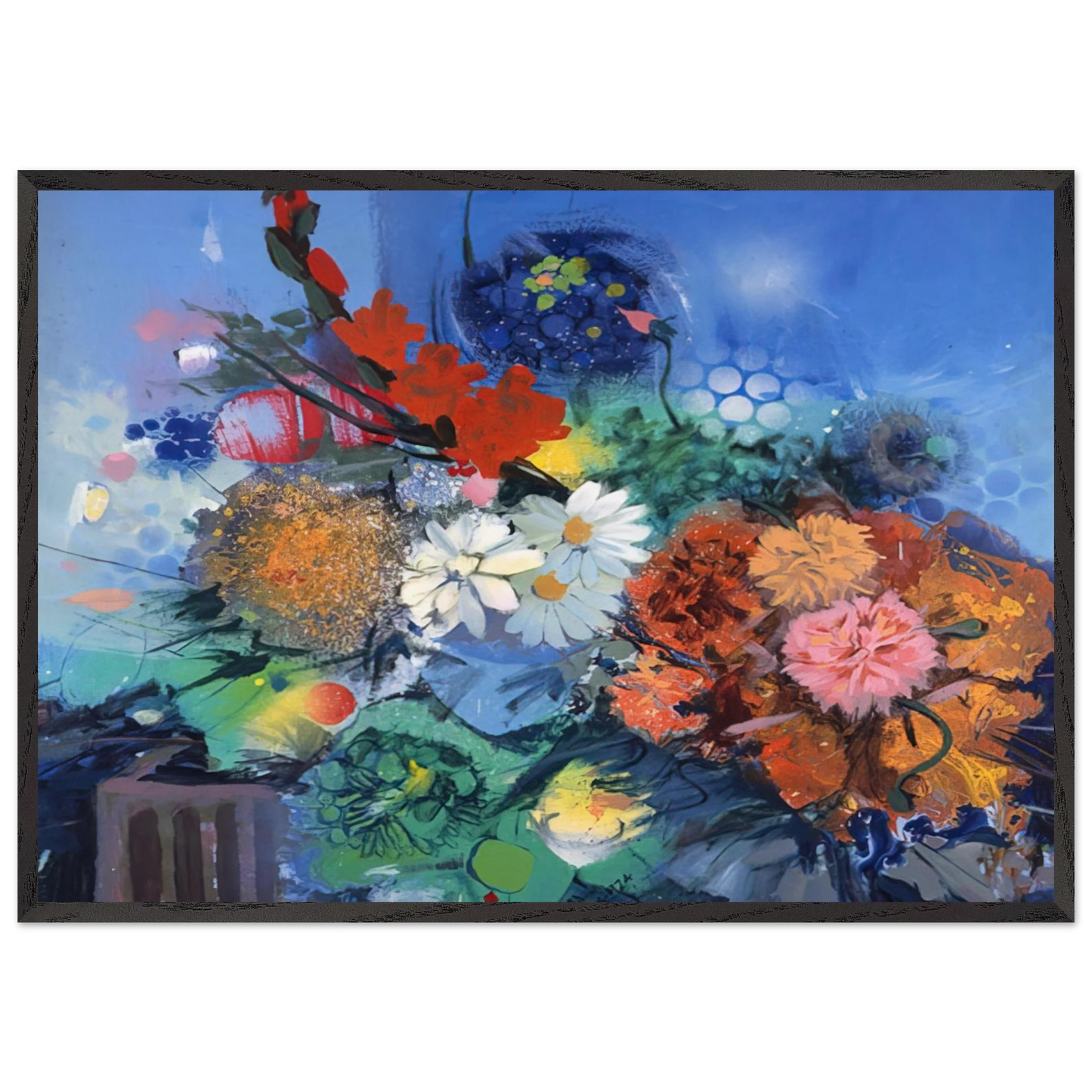 Flowers No 2 - 1974 - Gebre Kristos Desta Framed Art Print – Black Wooden Frame - Default Title - -Framed Art Print