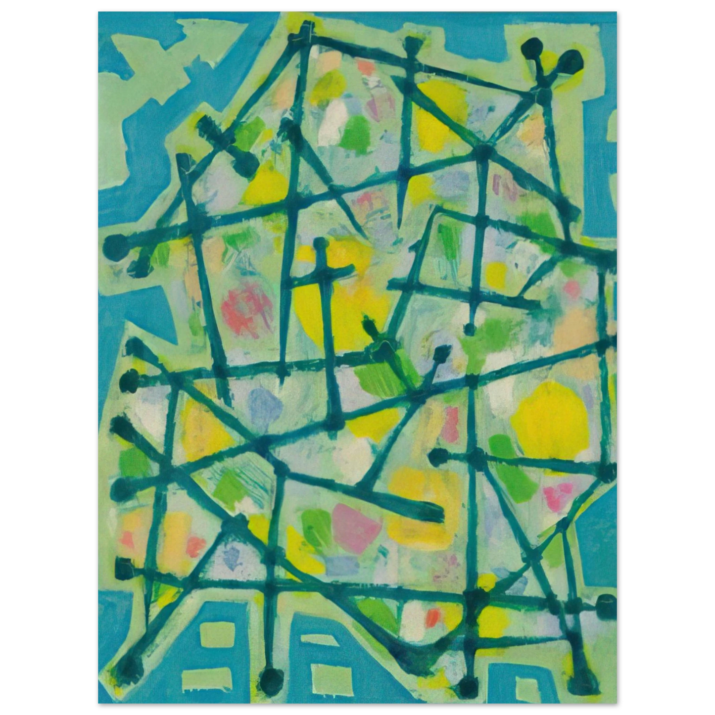 Alfred Manessier - Blue-Green Lines on Aqua Background - 1953 Fine Art Poster - Default Title