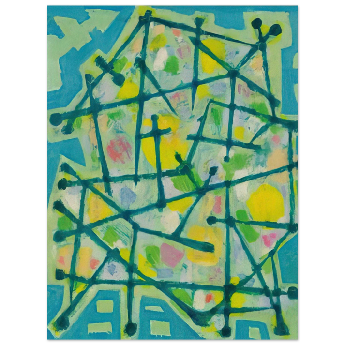 Alfred Manessier - Blue-Green Lines on Aqua Background - 1953 75x100 cm / 30x40inches Fine Art Poster