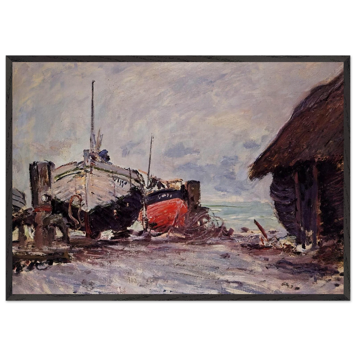 Fishing Boats at Etretat - claude monet 70x100 cm / 28x40 inches Framed Art Print – Black Wooden Frame