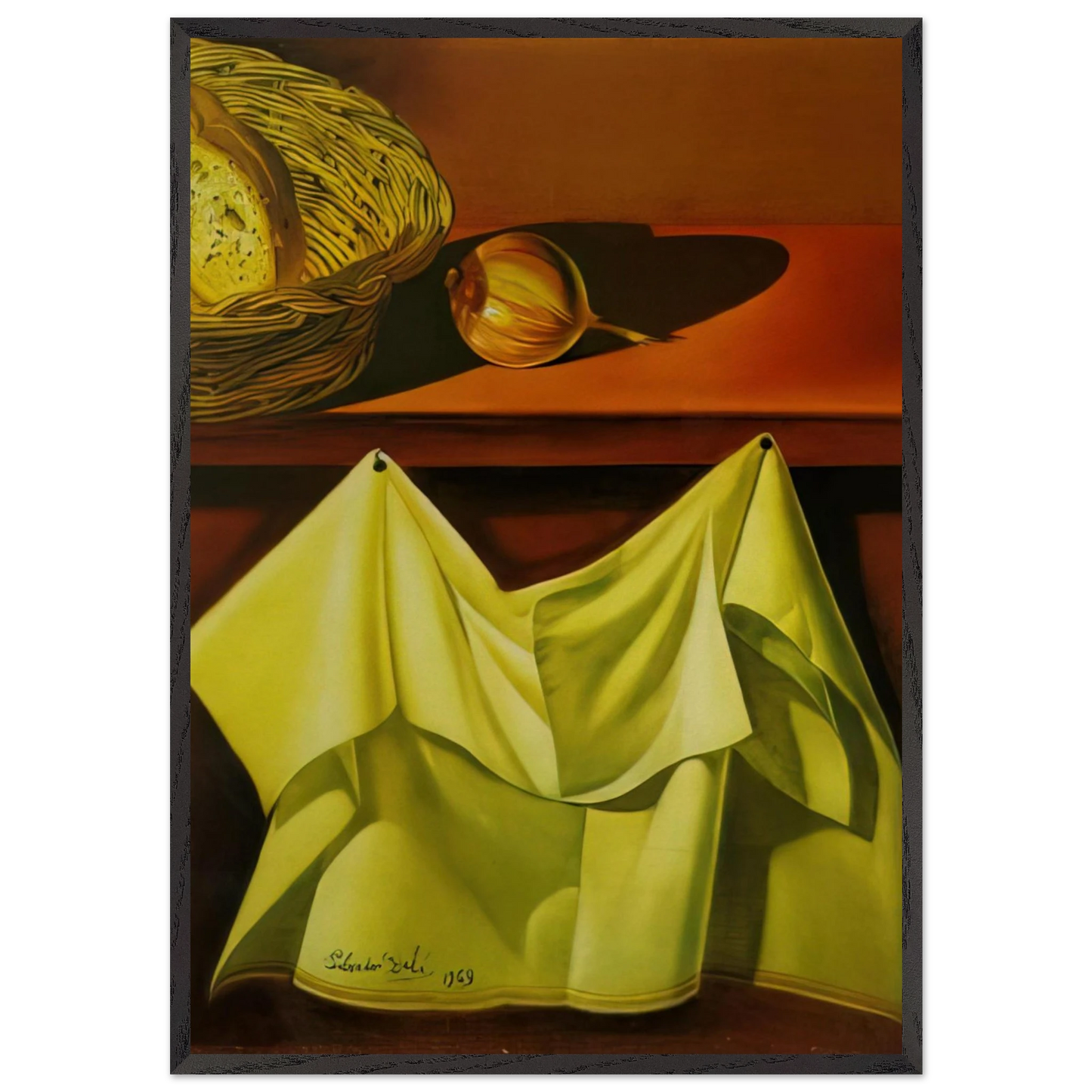 UNTITLED STILL LIFE WITH WHITE CLOTH - Salvador Dali Framed Art Print – Black Wooden Frame - Default Title - -Framed Art Print