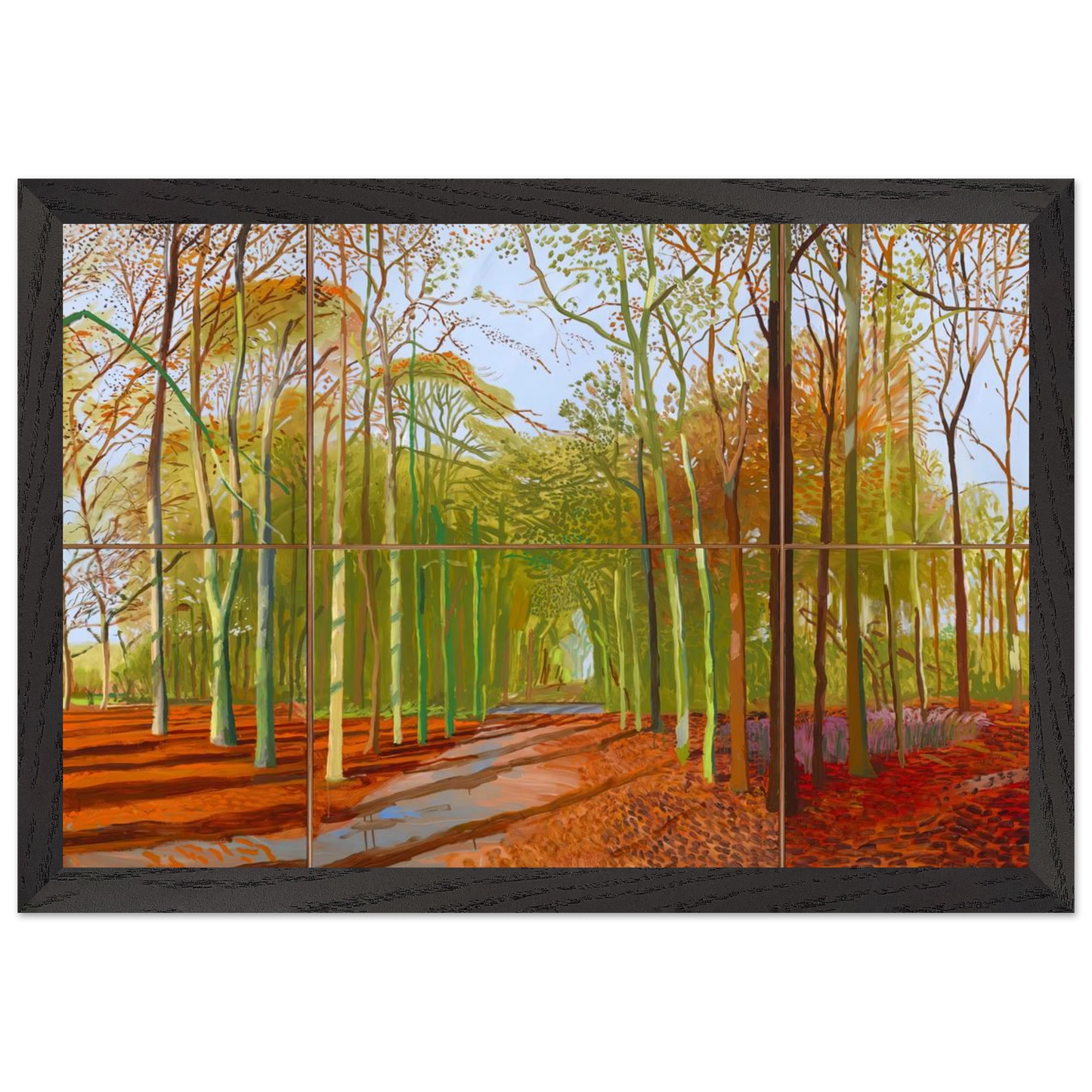 David Hockney - Woldgate Woods, 21, 23 & 29 November 2006 - 28x43 cm / XL (11x17 inches) - Premium Wooden Framed Poster With Fine Art Paper-canvas - Wood frame