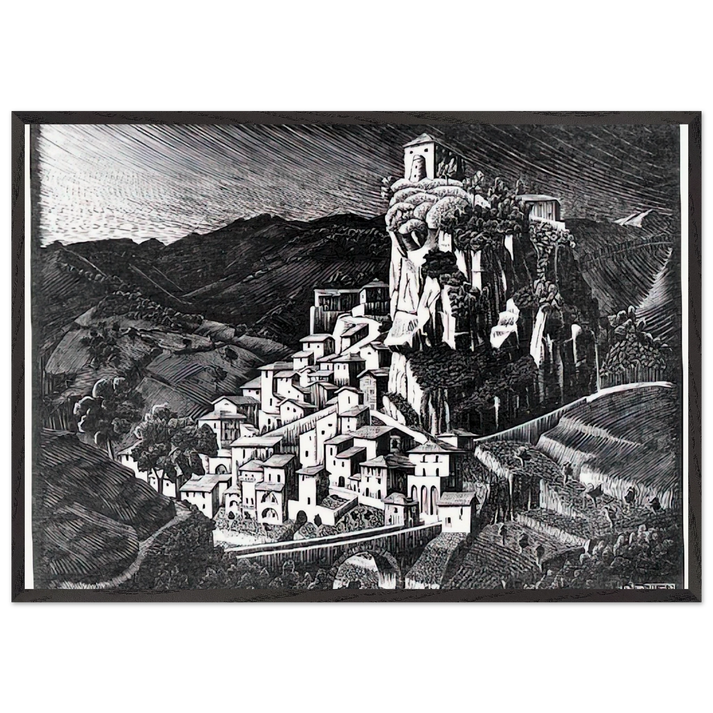 PALIZZI CALABRIA OCTOBER 1930 1930 - MC Escher 70x100 cm / 28x40 inches Framed Art Print – Black Wooden Frame | Maurits Cornelis Escher Prints