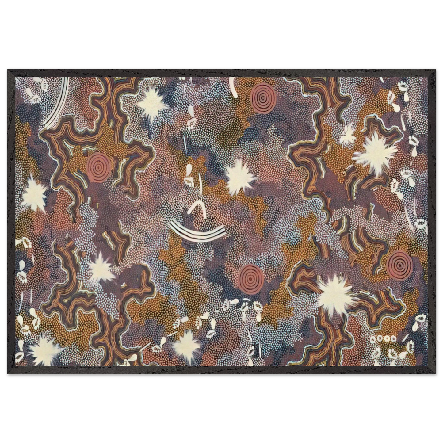 Ngarlu Red Hill - 1990 - Clifford Possum Tjapaltjarri 70x100 cm / 28x40 inches Framed Art Print – Black Wooden Frame