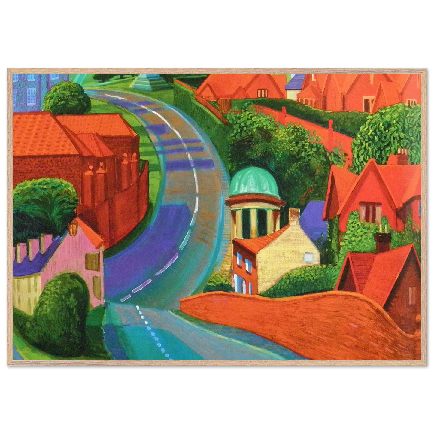 David Hockney - The Road to York Through Sledmere - 40x60 cm / 16x24 inches - Premium Wooden Framed Poster With Fine Art Paper-canvas - White frame