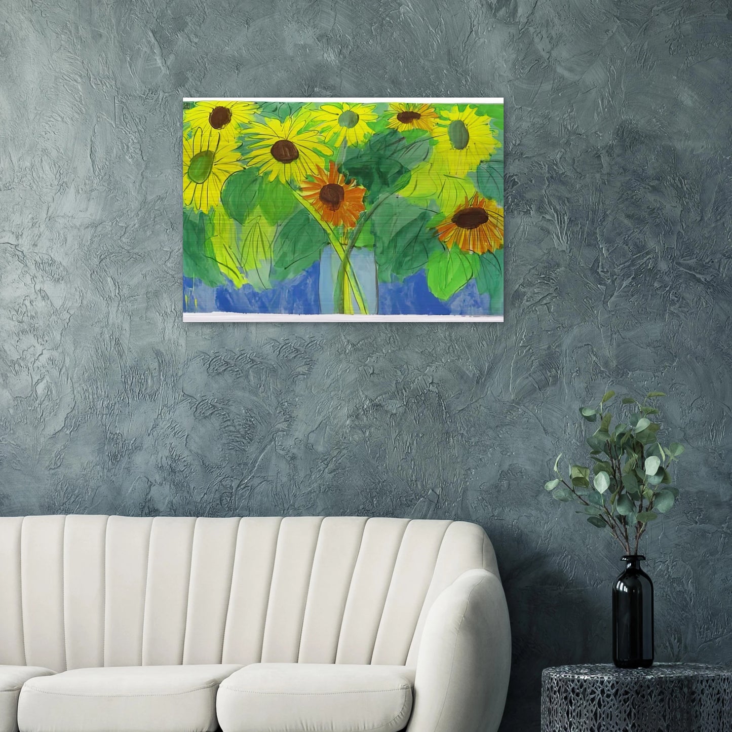 Orange and Yellow Sunflowers - Naïve Art Primitivism, Pop Art - Walasse Ting Brushed Aluminum Print - 70x100 cm / 28x40 inches | Walasse Ting Aluminum Print | Walasse Ting Prints