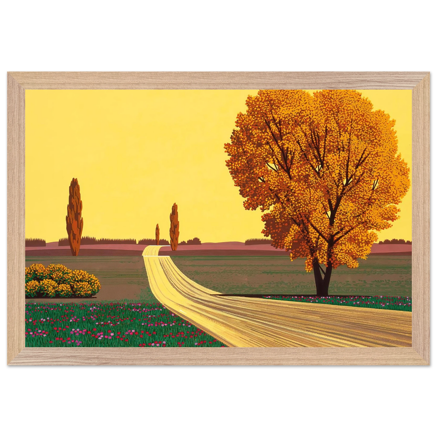 Hiroshi Nagai - Autumn Wall Art - 60x80 cm / 24x32 inches - Premium Wooden Framed Poster With Fine Art Paper - Wood frame