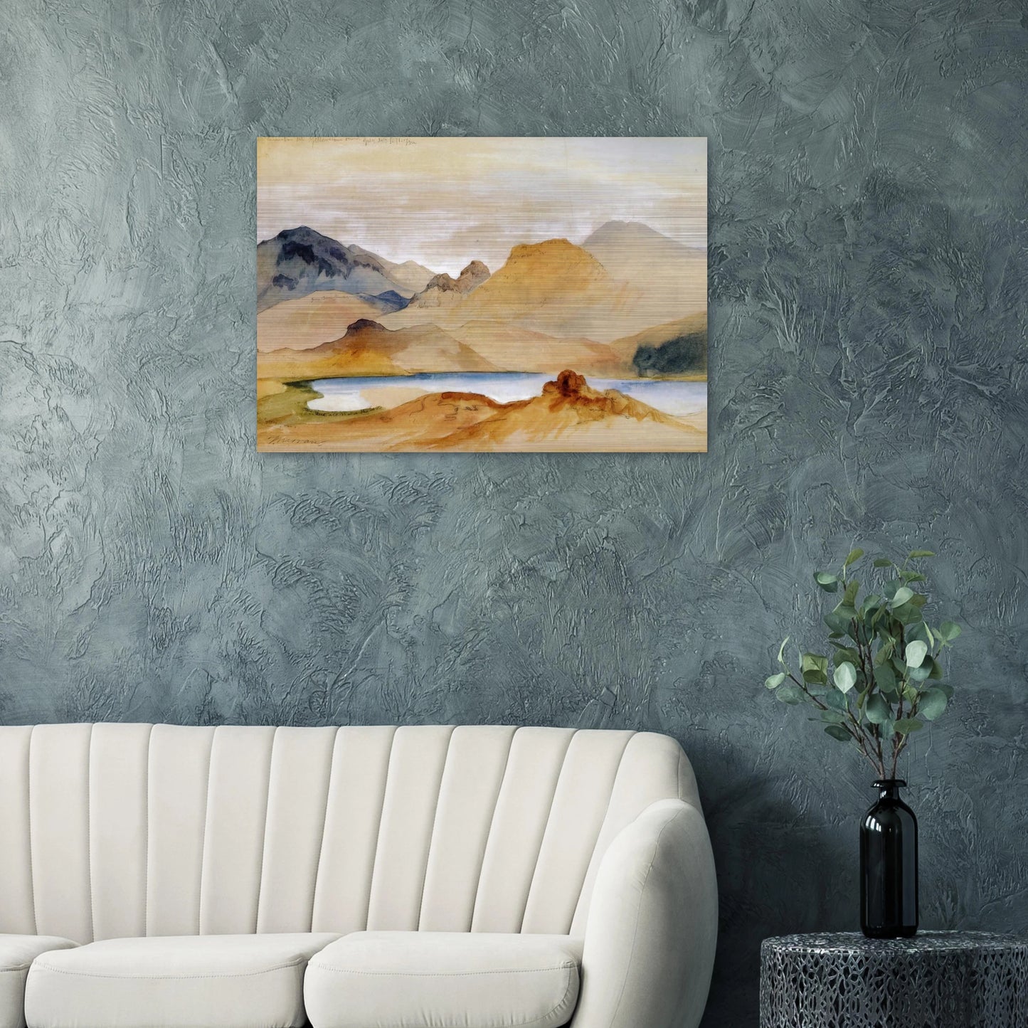 Cinnabar Mountain, Yellowstone River watercolour - Thomas Moran Brushed Aluminum Print - 70x100 cm / 28x40 inches | Thomas Moran Aluminum Print | Thomas Moran Prints