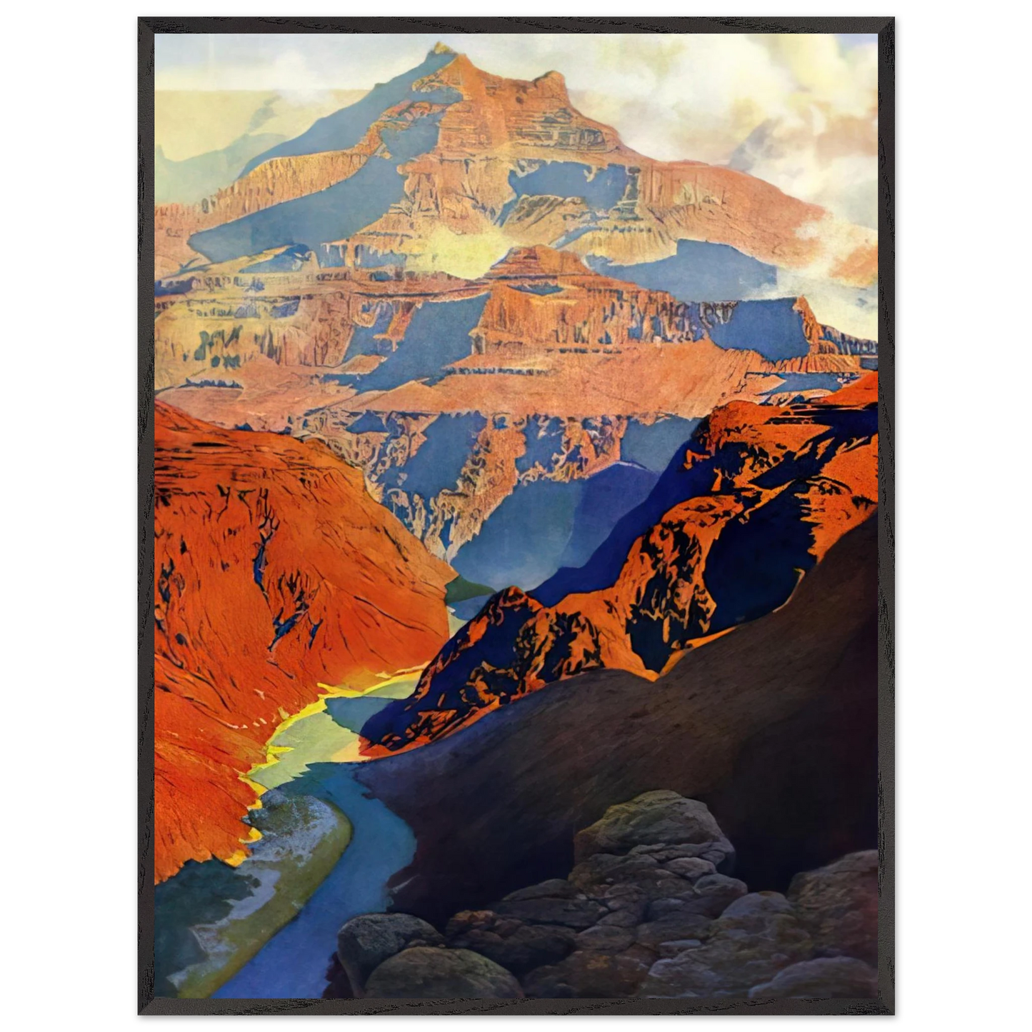 Maxfield Parrish - Grand Canyon Wall Art - 60x80 cm / 24x32 inches - Premium Wooden Framed Poster With Fine Art Paper-canvas - Black frame