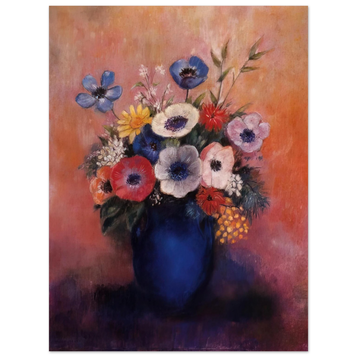 Odilon Redon - BOUQUET OF FLOWERS IN A BLUE VASE 1 Fine Art Poster - Default Title