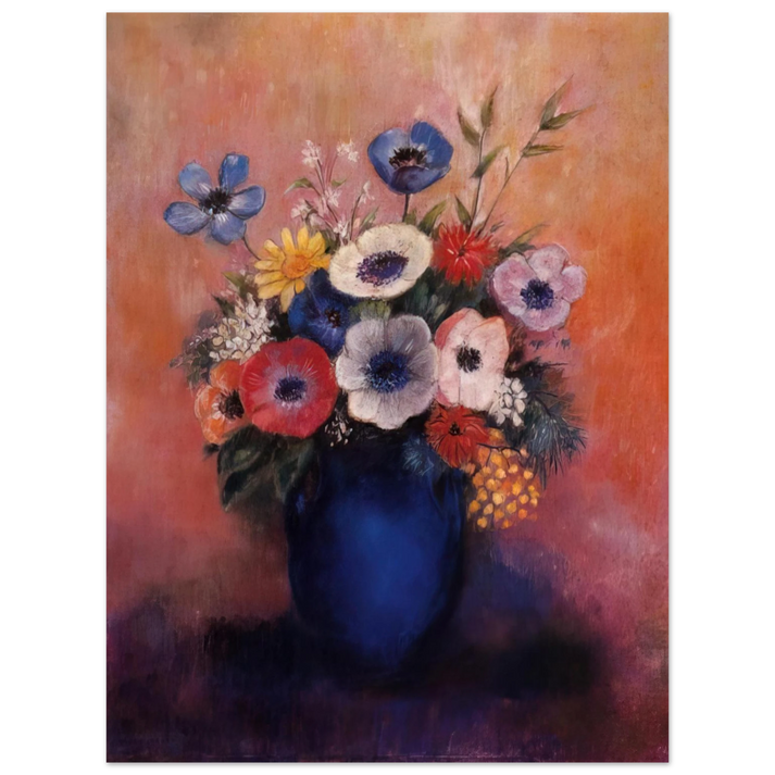 Odilon Redon - BOUQUET OF FLOWERS IN A BLUE VASE 1 75x100 cm / 30x40inches Fine Art Poster