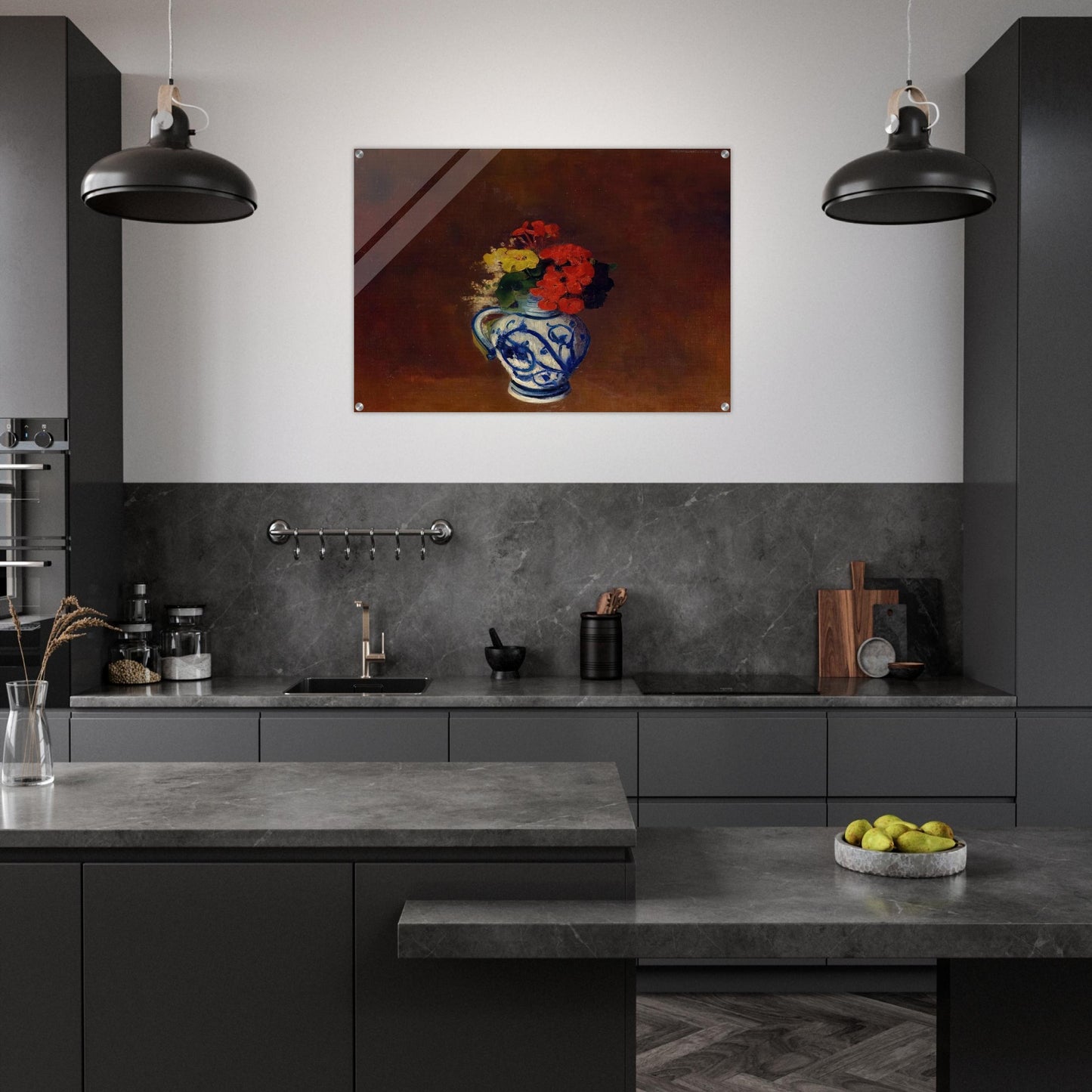 GERANIUMS AND OTHER FLOWERS IN A STONEWARE VASE - Odilon Redon Acrylic Print - 70x100 cm / 28x40″ inches