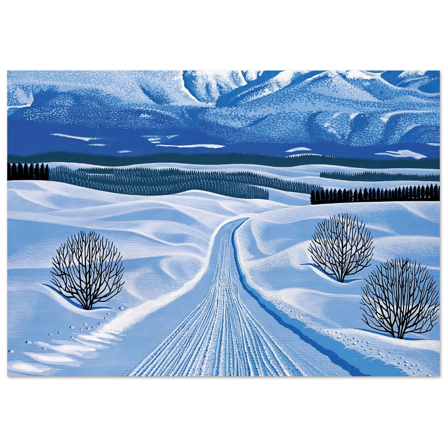 Hiroshi Nagai - Winter Roads Wall Art - 30x40 cm / 12x16 inches - Premium Wooden Framed Poster With Fine Art Paper - Wood frame