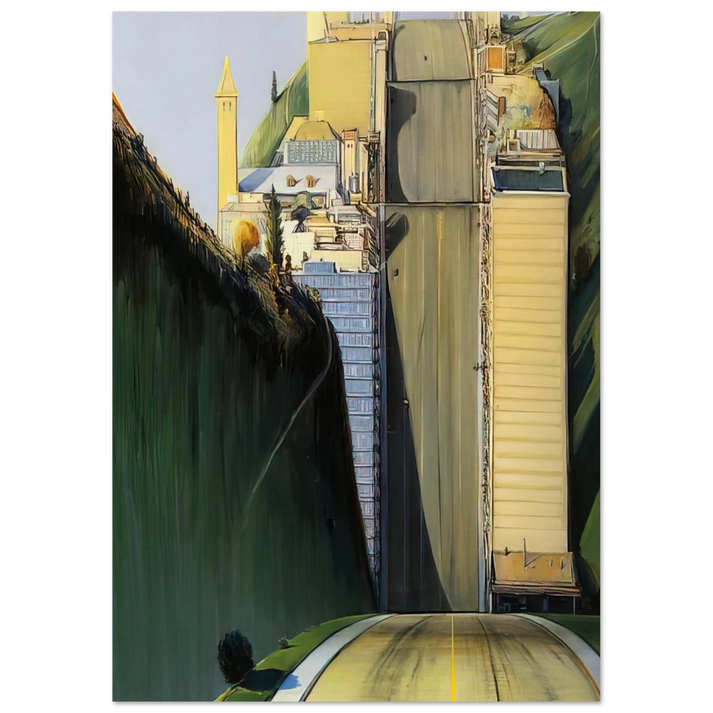 Wayne Thiebaud - Park Place - 1993 Wall Art - 30x40 cm / 12x16 inches - Premium Wooden Framed Poster With Fine Art Paper-canvas - Wood frame