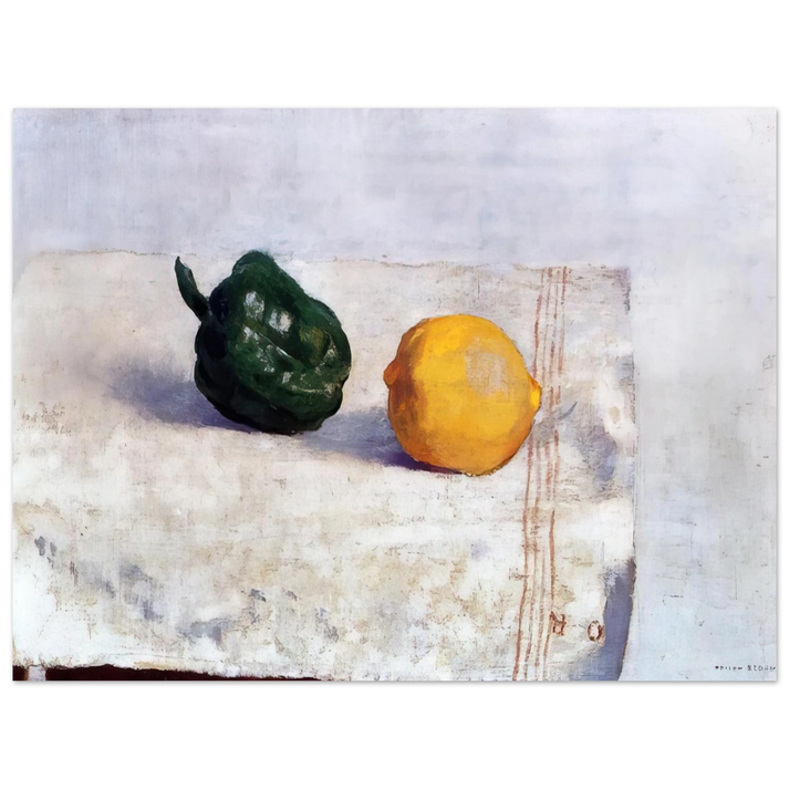 Odilon Redon - PEPPER AND LEMON ON A WHITE TABLECLOTH 1901 75x100 cm / 30x40inches Fine Art Poster