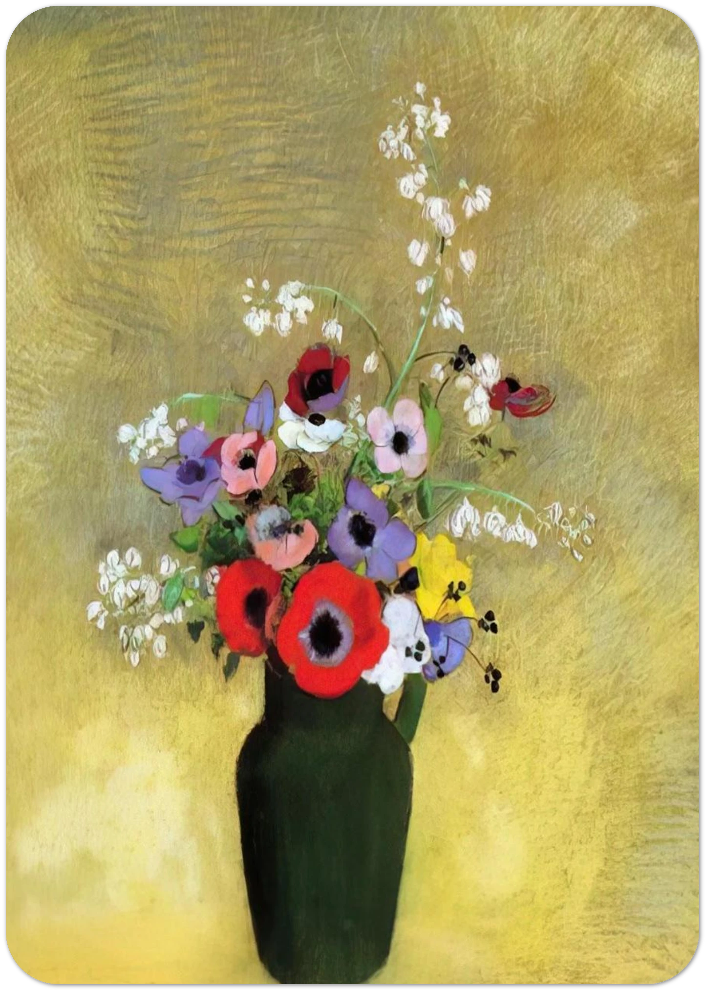 FLOWERS IN A GREEN PITCHER By Odilon Redon Pack of 10 Post Cards | Odilon Redon Post Cards | A6 (10.5 x 14.8 cm) - 4.1 x 5.8 inches