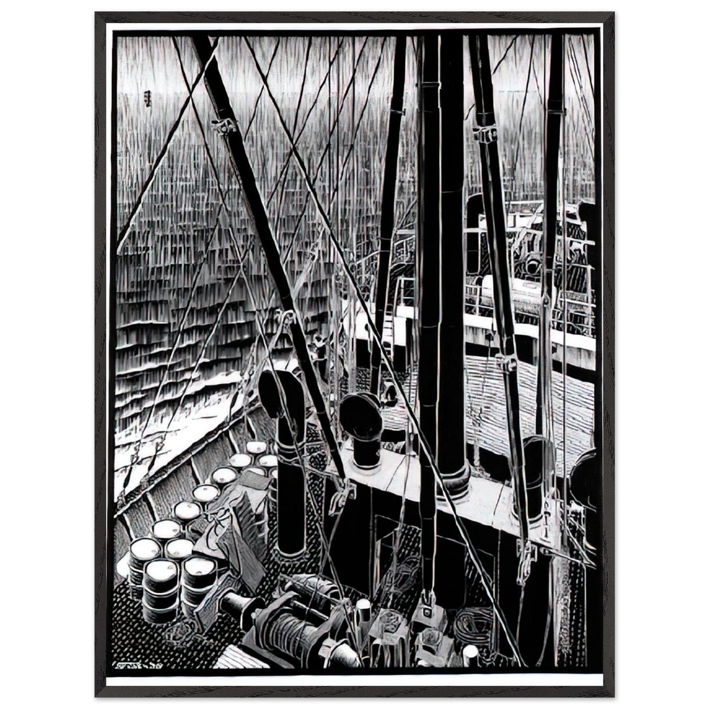 MC Escher - FREIGHTER SEPTEMBER 1936 1936 Wall Art - 60x80 cm / 24x32 inches - Premium Wooden Framed Poster With Fine Art Paper-canvas - Wood frame