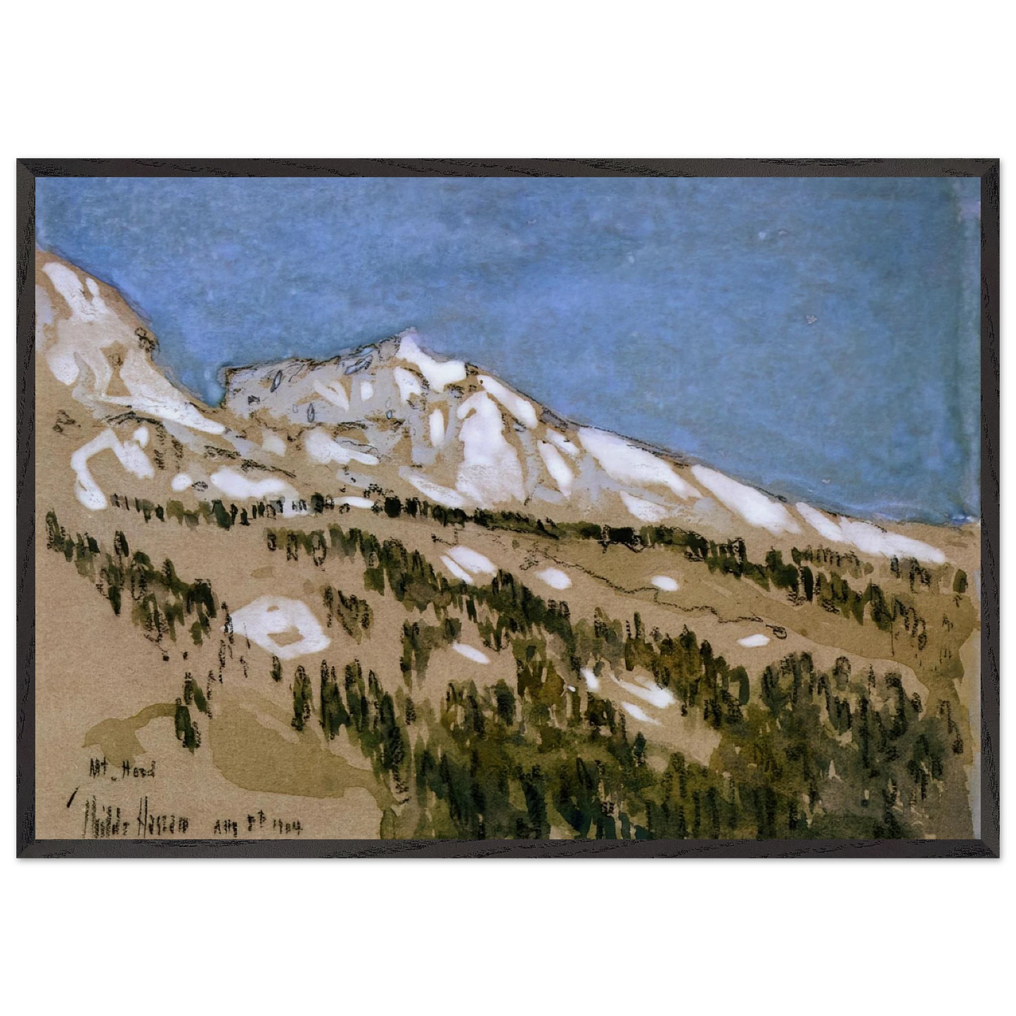 Mt Hood Oregon - Childe Hassam 70x100 cm / 28x40 inches Framed Art Print – Black Wooden Frame