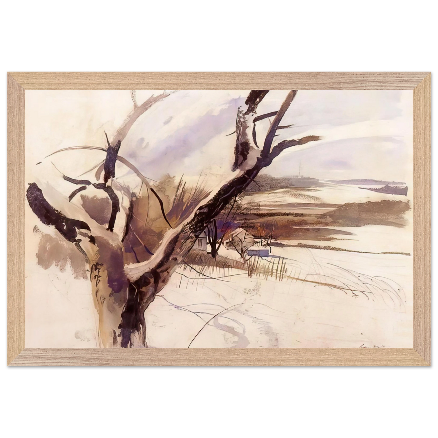 Andrew Wyeth - WINTER FARM SCENE Wall Art - 30x40 cm / 12x16 inches - Premium Wooden Framed Poster With Fine Art Paper - Wood frame