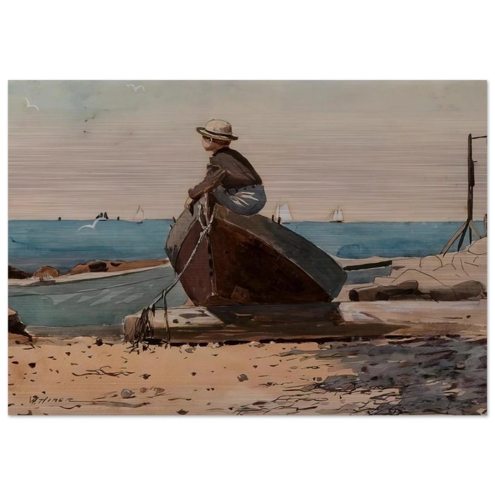 WAITING FOR DAD - Winslow Homer Brushed Aluminum Print - 70x100 cm / 28x40 inches | Winslow Homer Aluminum Print | Winslow Homer Prints