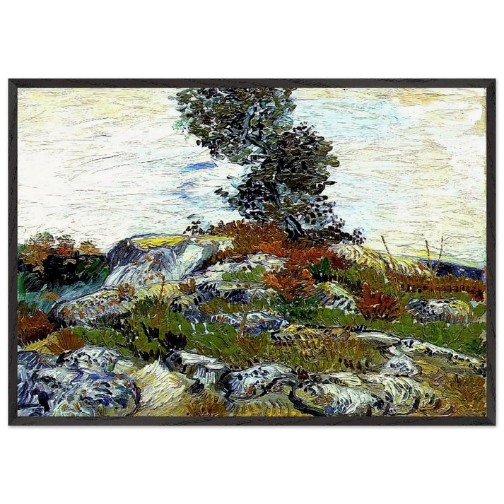 The Rocks with Oak tree - Vincent van Gogh 70x100 cm / 28x40 inches Framed Art Print – Black Wooden Frame