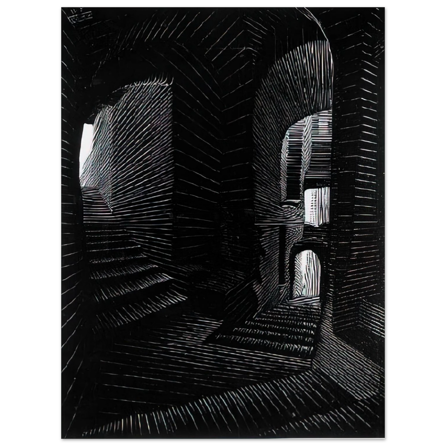 MC Escher - COVERED ALLEY IN ATRANI Wall Art - 21x29.7 cm / 8x12" - Premium Wooden Framed Poster With Fine Art Paper - Black frame