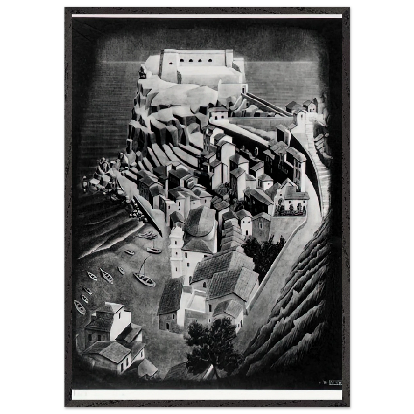 SCILLA CALABRIA JANUARY 1931 1931 - MC Escher Framed Art Print – Black Wooden Frame - Default Title - -Framed Art Print