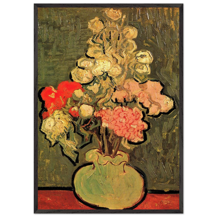 Still Life Vase with Rose-Mallows - Vincent van Gogh 70x100 cm / 28x40 inches Framed Art Print – Black Wooden Frame