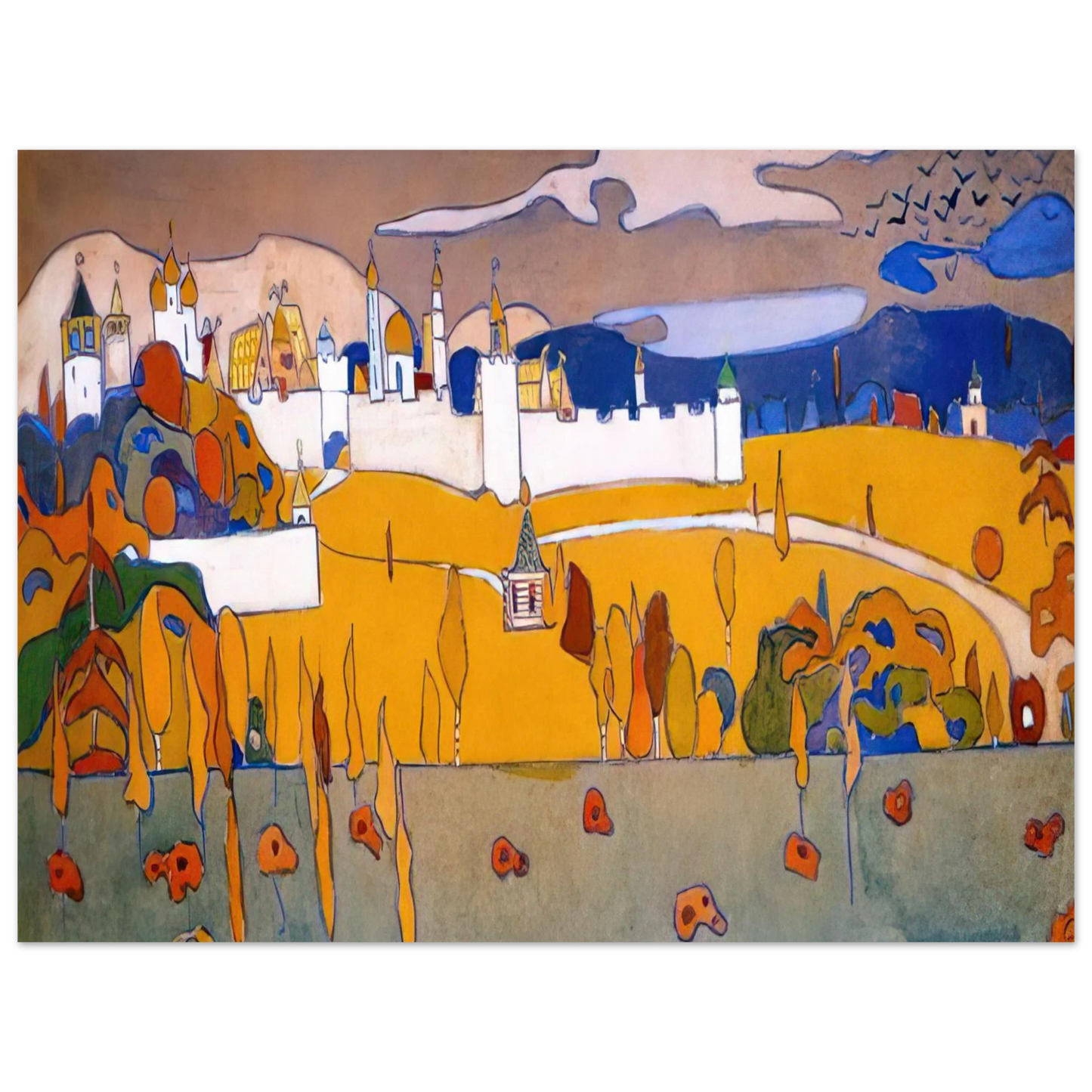 Wassily Kandinsky - WALLED CITY IN AUTUMN LANDSCAPE 1902 Fine Art Poster - Default Title