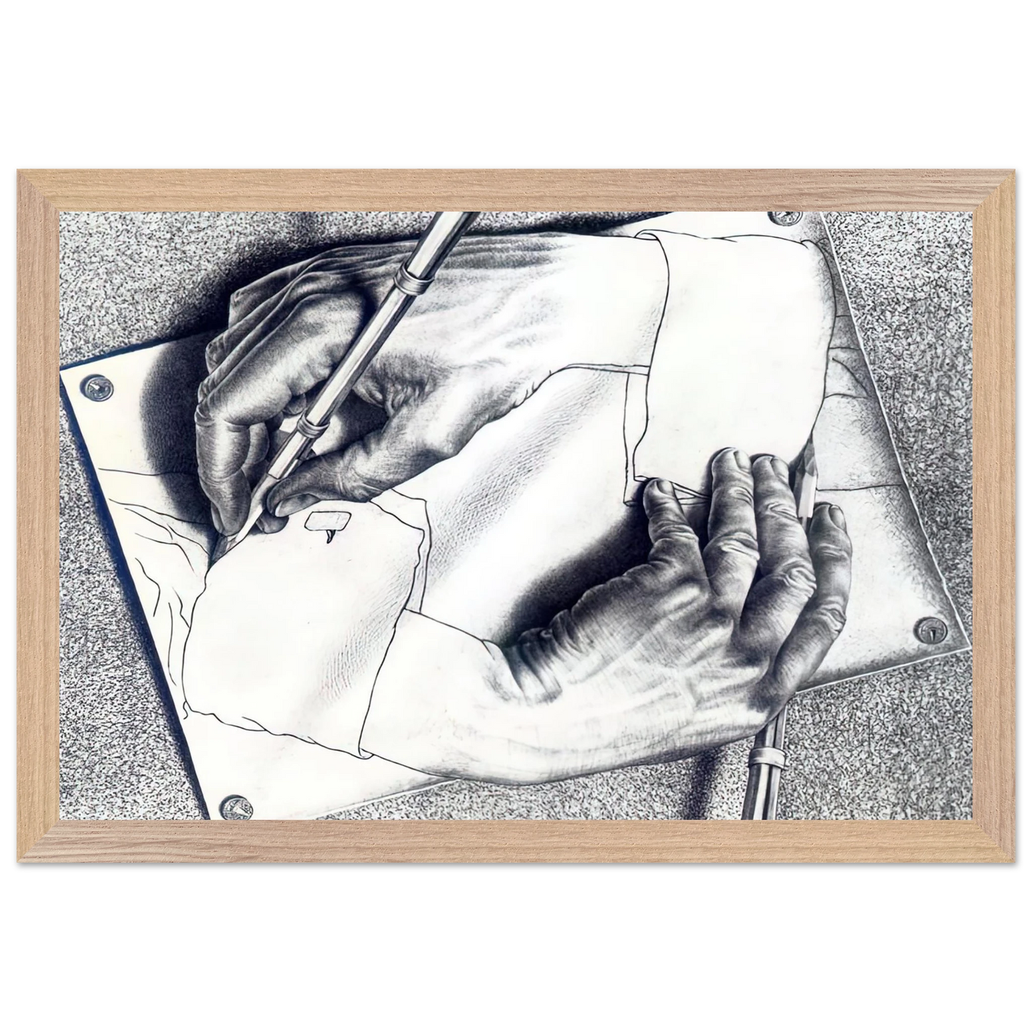 MC Escher - DRAWING HANDS Wall Art - 30x40 cm / 12x16 inches - Premium Wooden Framed Poster With Fine Art Paper - Black frame