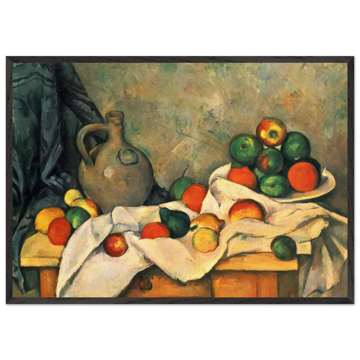 Curtain Jug and Fruit - Paul Cezanne 70x100 cm / 28x40 inches Framed Art Print – Black Wooden Frame