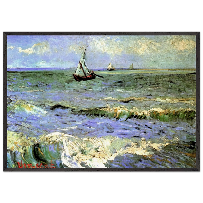 Seascape at Saintes-Maries - Vincent van Gogh 70x100 cm / 28x40 inches Framed Art Print – Black Wooden Frame