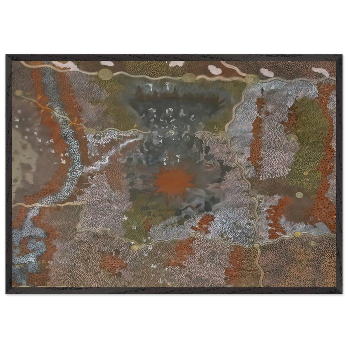 Warlugulong with Tim Leura Tjapaltjarri - 1976 - Clifford Possum Tjapaltjarri 70x100 cm / 28x40 inches Framed Art Print – Black Wooden Frame