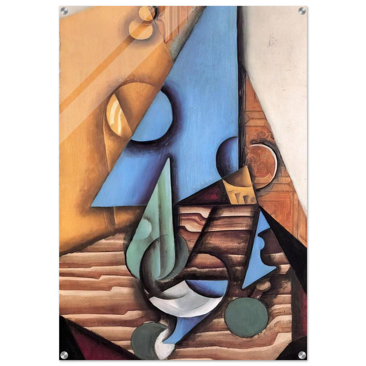 BOTTLE AND GLASS ON A TABLE 1914 - Juan Gris Acrylic Print - 70x100 cm / 28x40″ inches | Juan Gris Wall Art | Juan Gris Prints