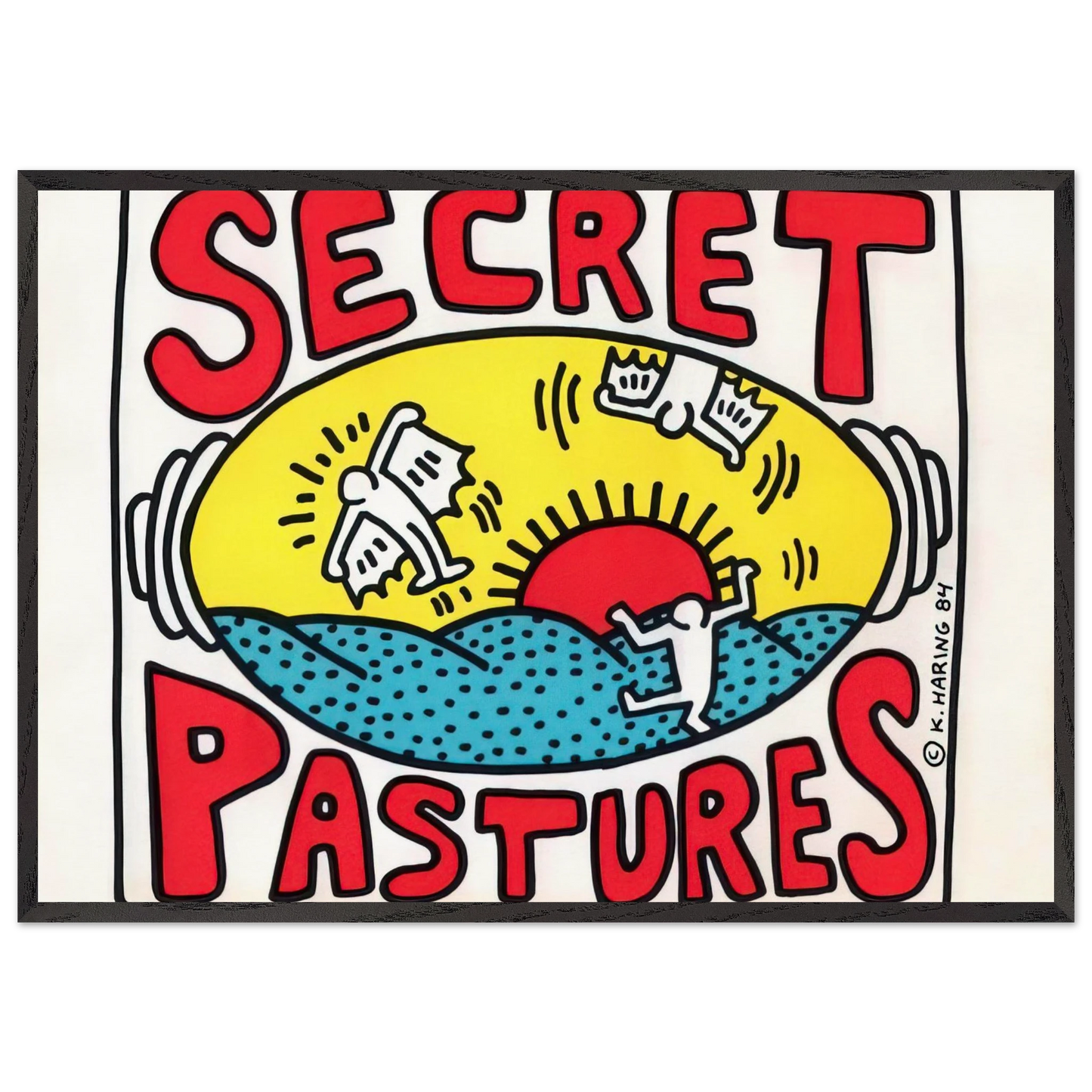 PROMOTIONAL POSTER FOR SECRET PASTURES 1984 N1 - Keith Haring Framed Art Print – Black Wooden Frame - Default Title - -Framed Art Print