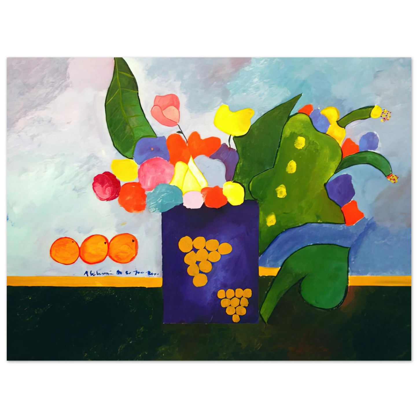 Aldemir Martins - Vase With Flowers and Fruit - 2001 Fine Art Poster - Default Title