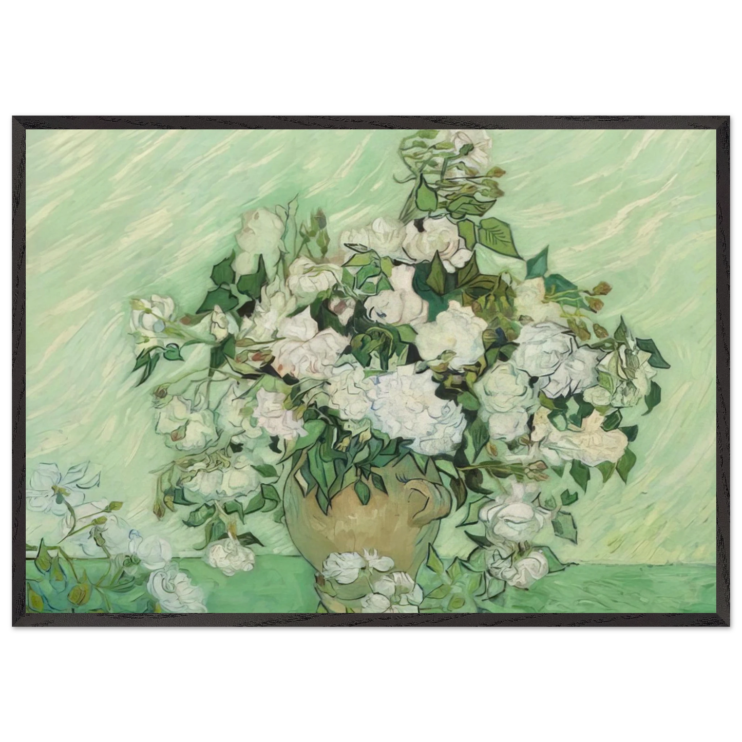 Vase with Pink Roses - Vincent van Gogh Framed Art Print – Black Wooden Frame - Default Title - -Framed Art Print