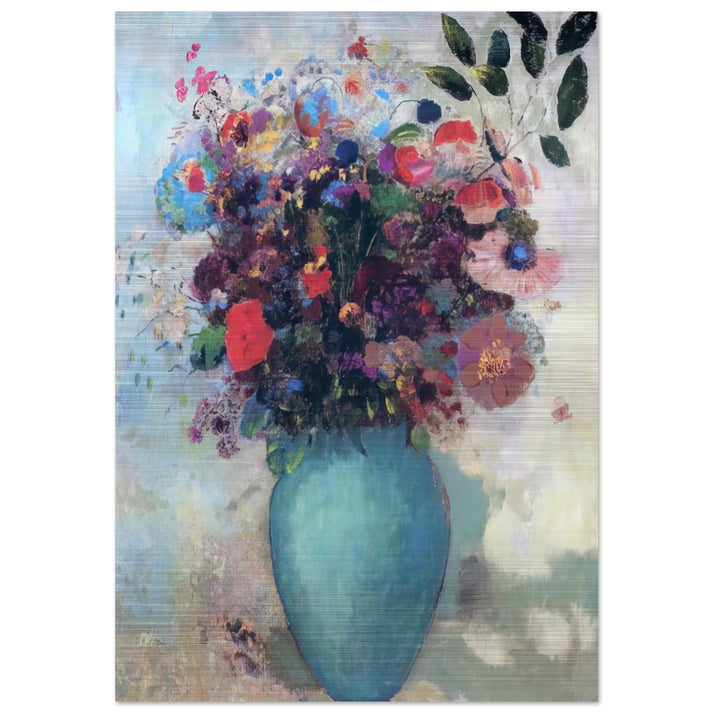 FLOWERS IN A TURQUOISE VASE - Odilon Redon Brushed Aluminum Print - 70x100 cm / 28x40 inches | Odilon Redon Aluminum Print | Odilon Redon Prints