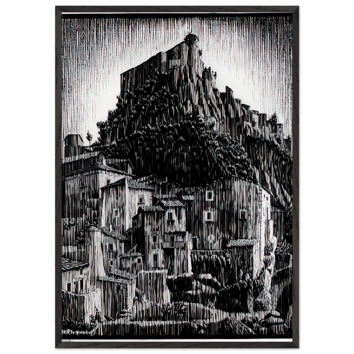 CERRO AL VOLTURNO ABRUZZI JANUARY 1930 1930 - MC Escher 70x100 cm / 28x40 inches Framed Art Print – Black Wooden Frame | Maurits Cornelis Escher Prints