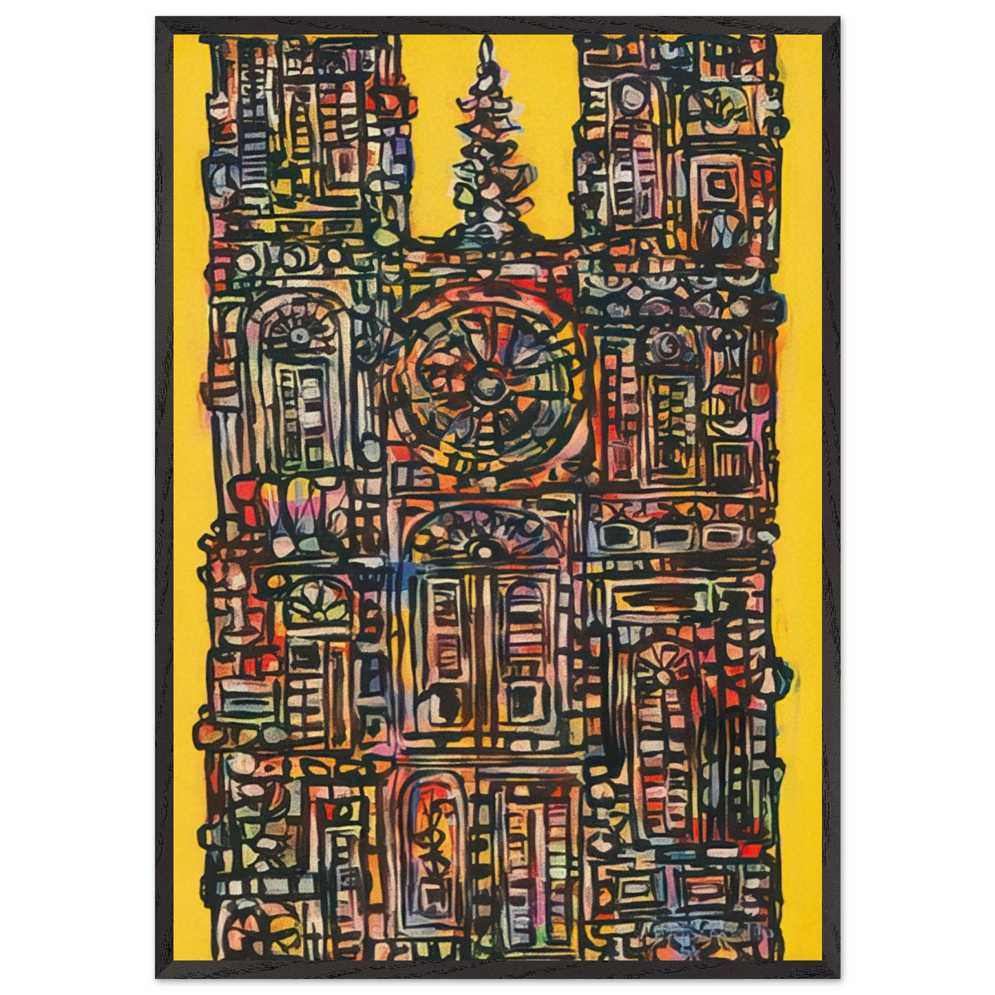 CATHEDRAL IN YELLOW 1961 - Rene Portocarrero Framed Art Print – Black Wooden Frame - Default Title - -Framed Art Print