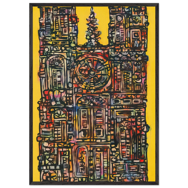 CATHEDRAL IN YELLOW 1961 - Rene Portocarrero 70x100 cm / 28x40 inches Framed Art Print – Black Wooden Frame