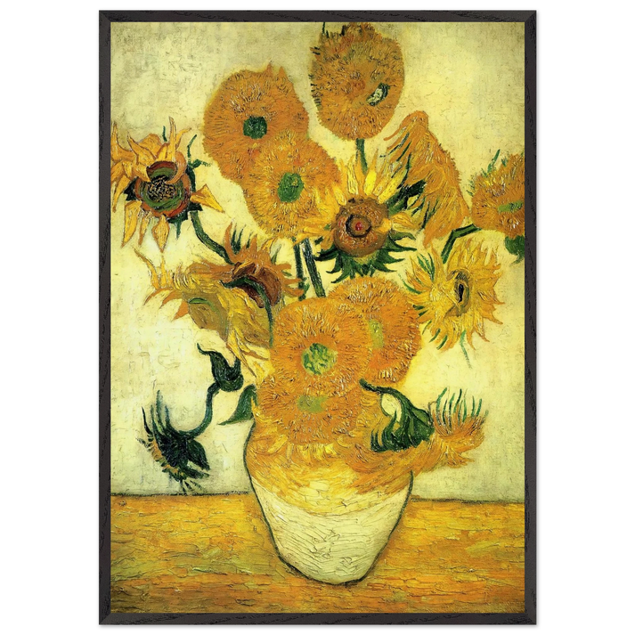 Still Life - Vase with Fourteen Sunflowers - Vincent van Gogh 70x100 cm / 28x40 inches Framed Art Print – Black Wooden Frame