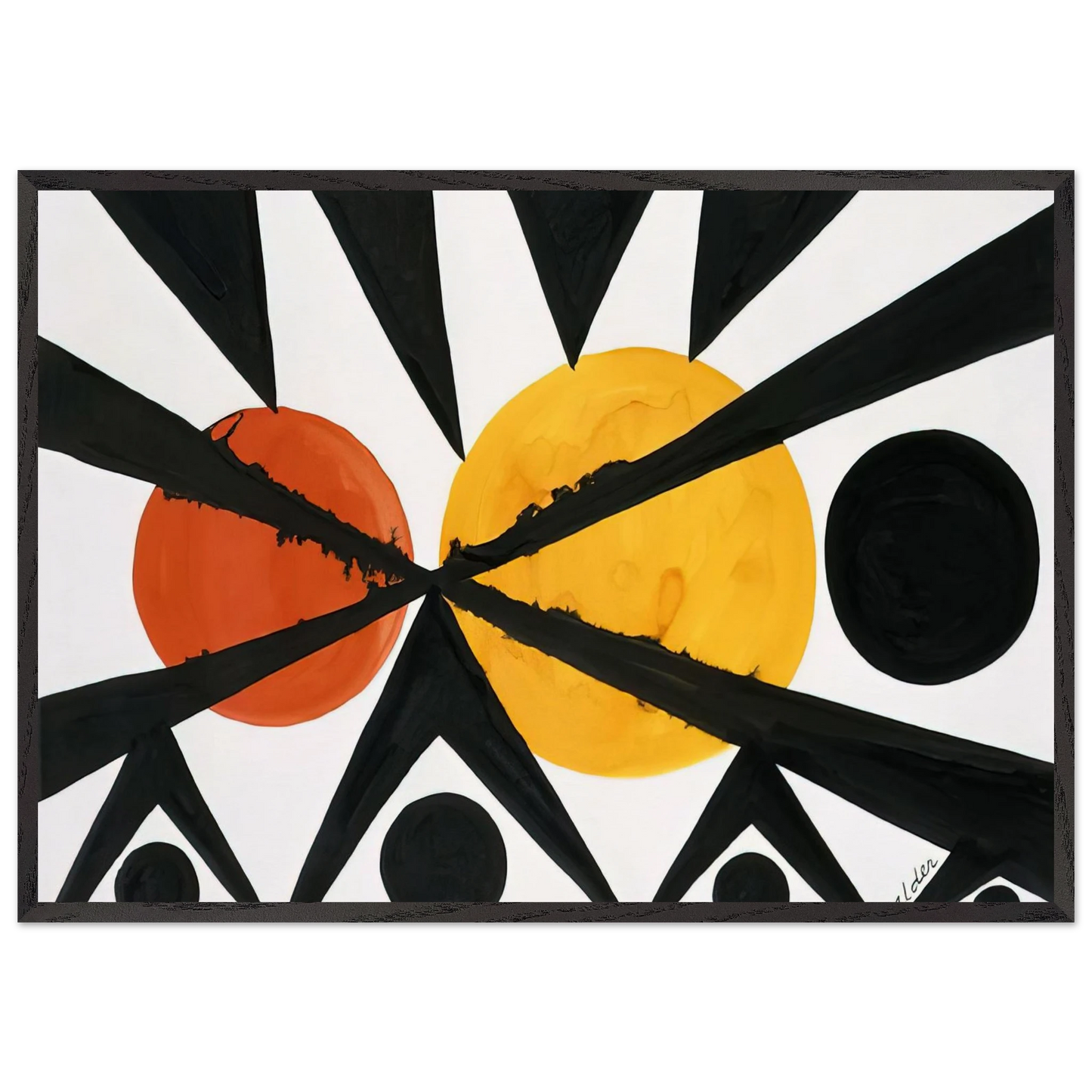 ACROSS THE ORANGE MOONS 1967 - Alexander Calder 70x100 cm / 28x40 inches Framed Art Print – Black Wooden Frame