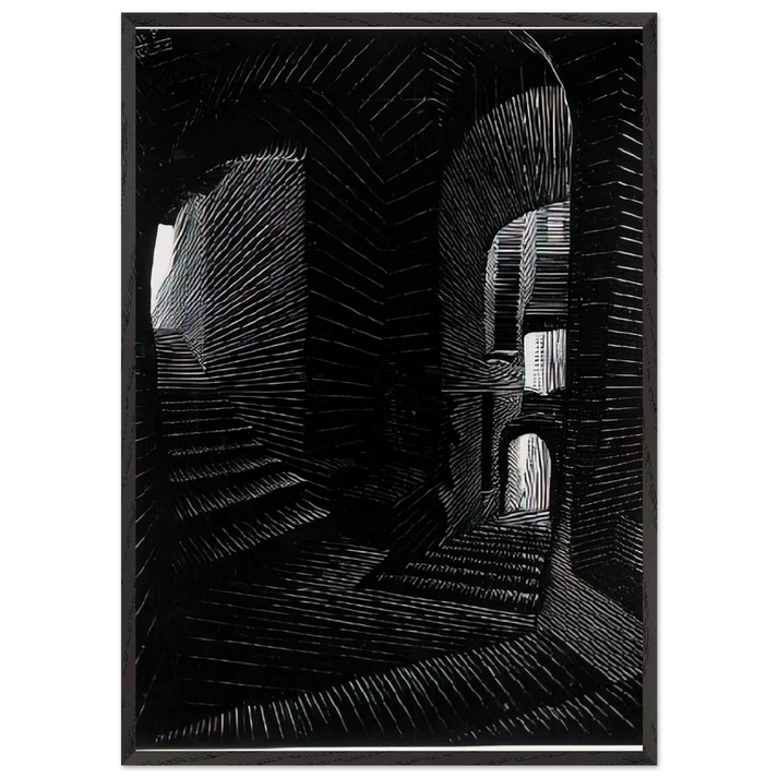 COVERED ALLEY IN ATRANI - MC Escher 70x100 cm / 28x40 inches Framed Art Print – Black Wooden Frame | Maurits Cornelis Escher Prints