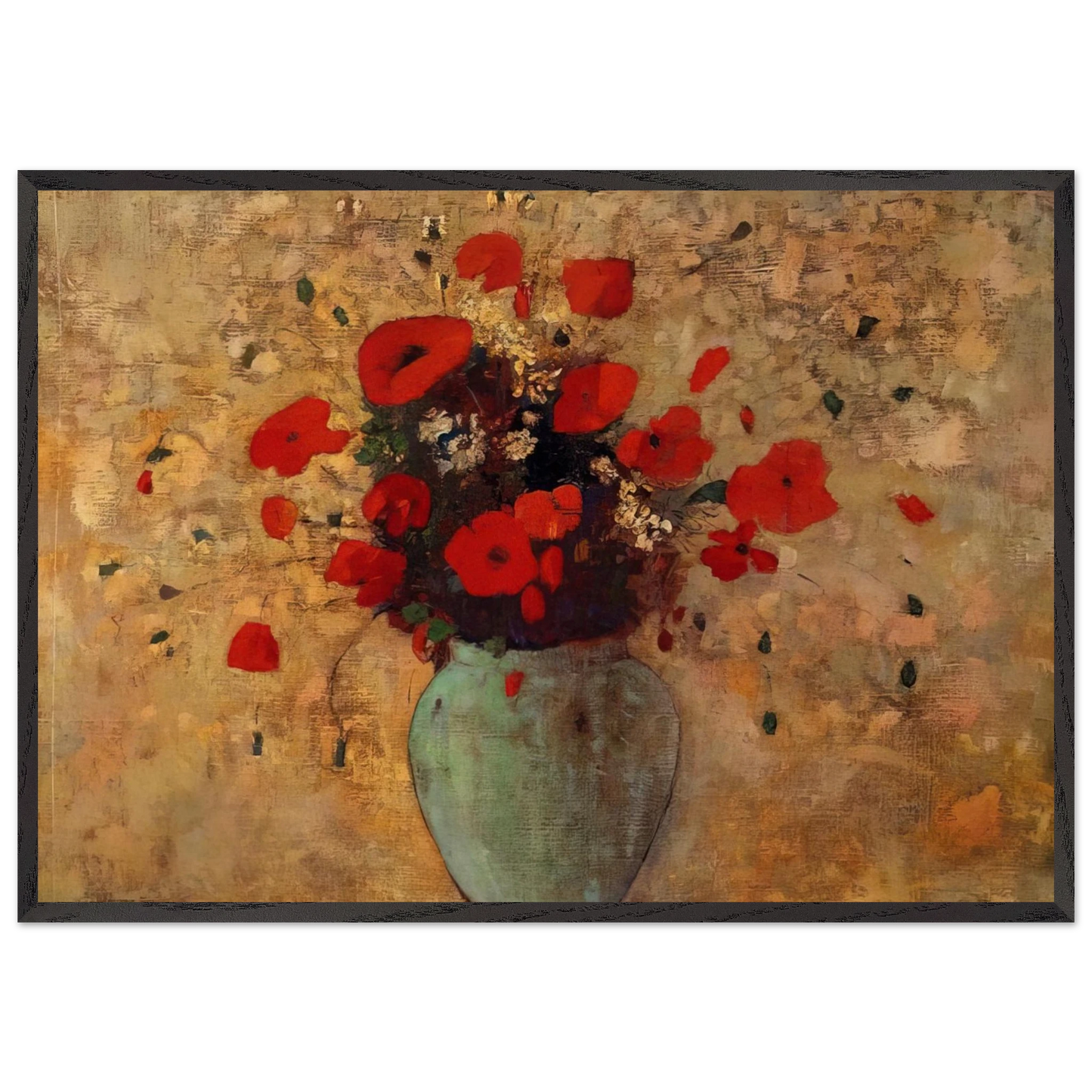 VASE OF POPPIES - Odilon Redon 70x100 cm / 28x40 inches Framed Art Print – Black Wooden Frame