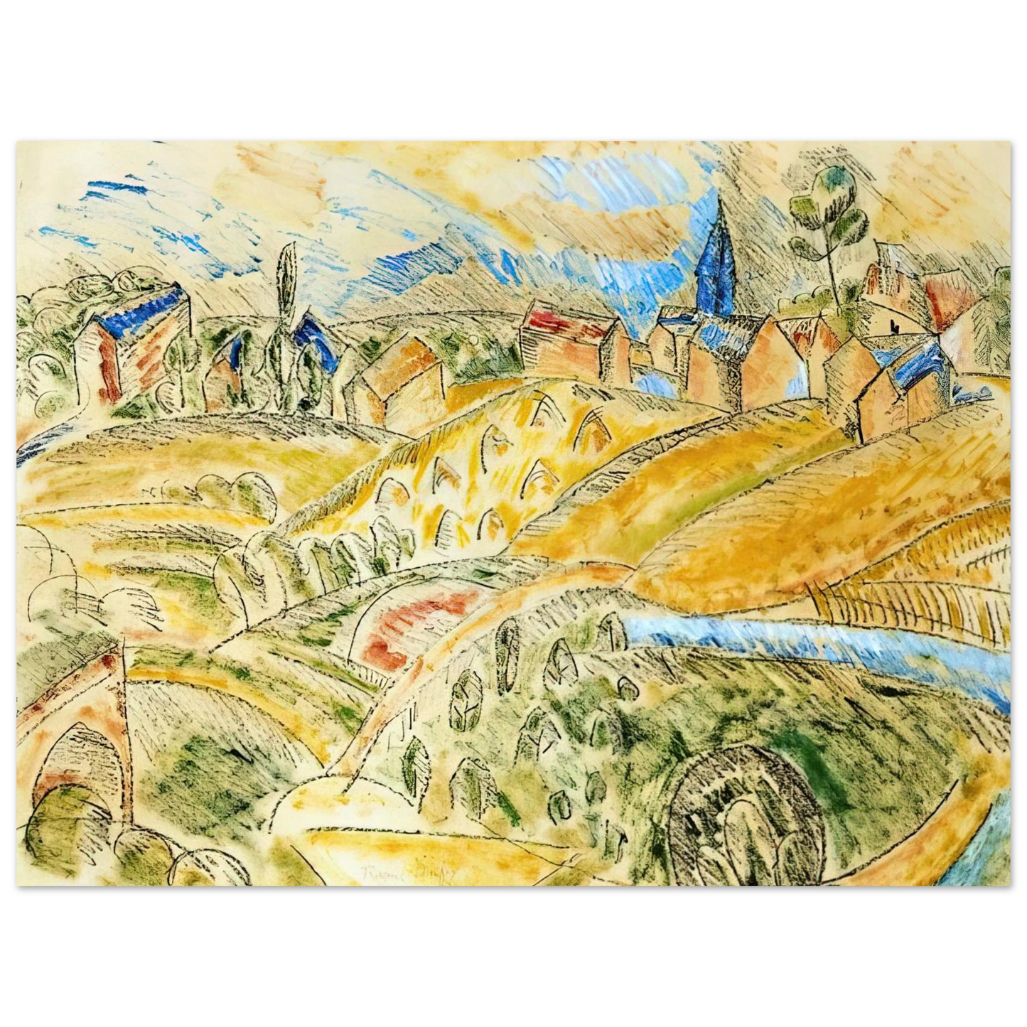 Raoul Dufy - CUBIST LANDSCAPE WITH HAYSTACKS Fine Art Poster - Default Title