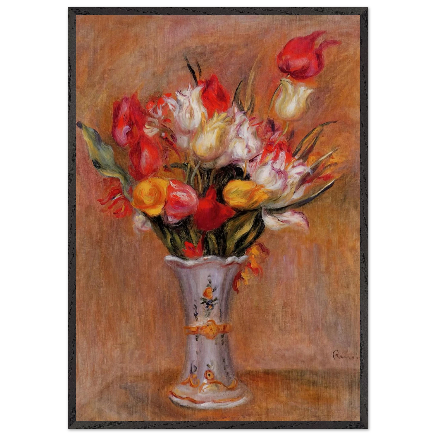 TULIPS N2 - Pierre-Auguste Renoir 70x100 cm / 28x40 inches Framed Art Print – Black Wooden Frame