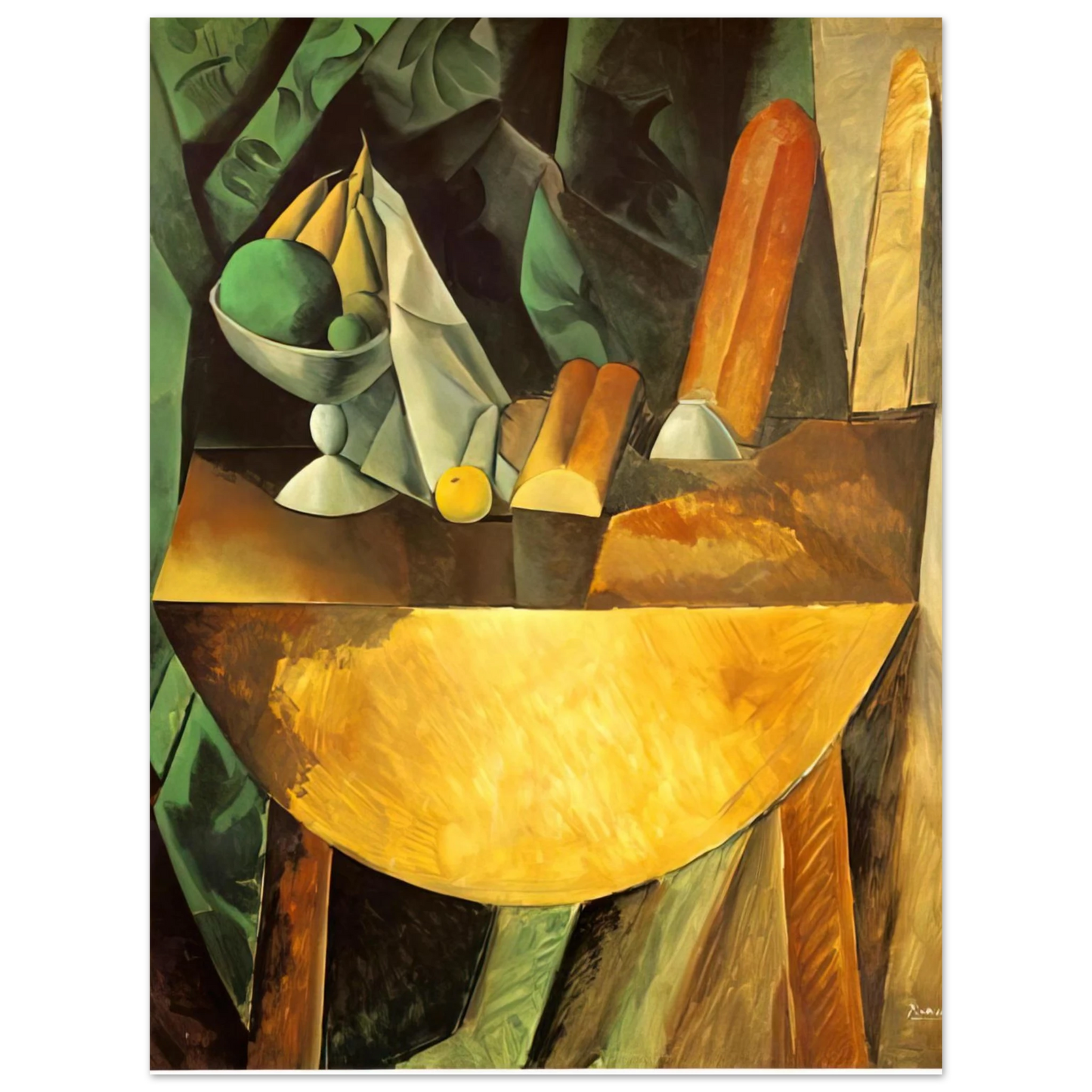 Pablo Picasso - Bread and dish with fruits on the table Fine Art Poster - Default Title